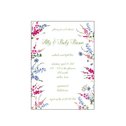 pink and blue bonnets | invitation | green