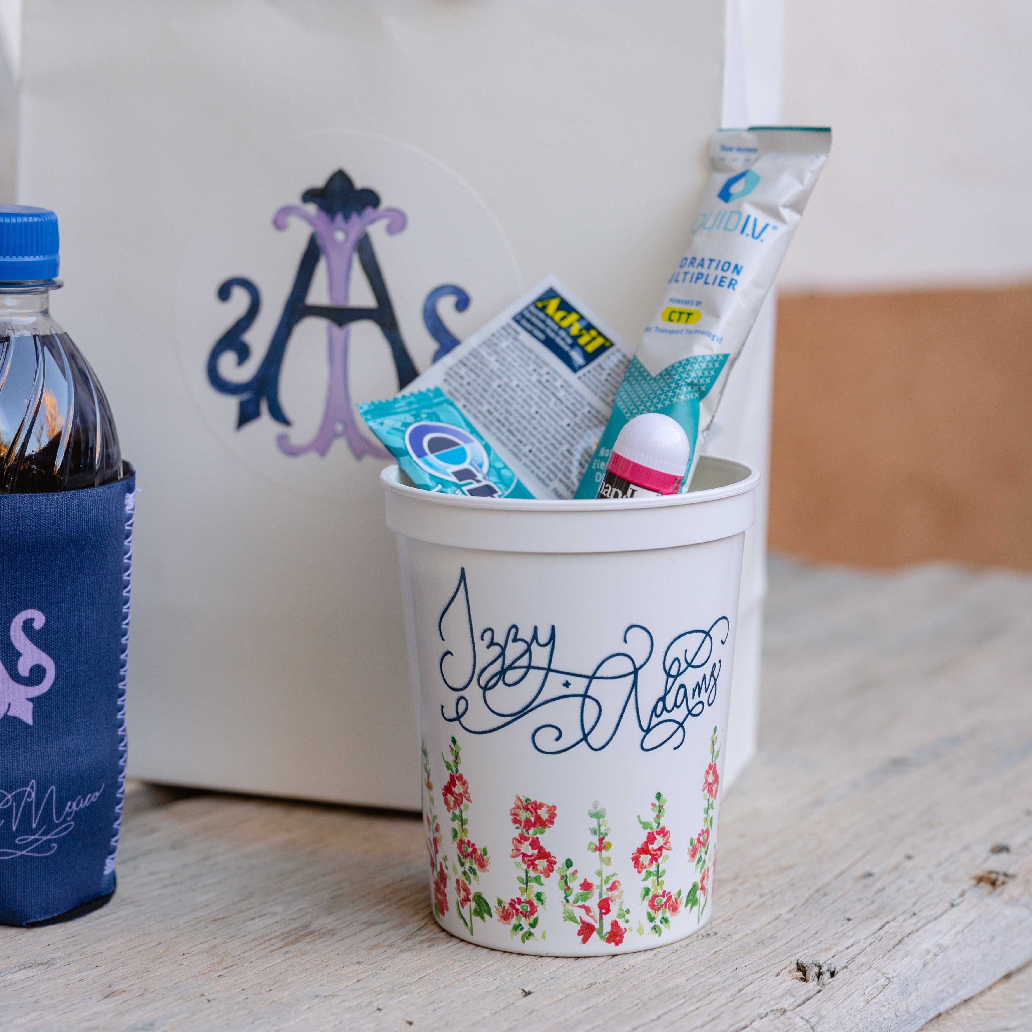 personalized welcome box floral stadium cup