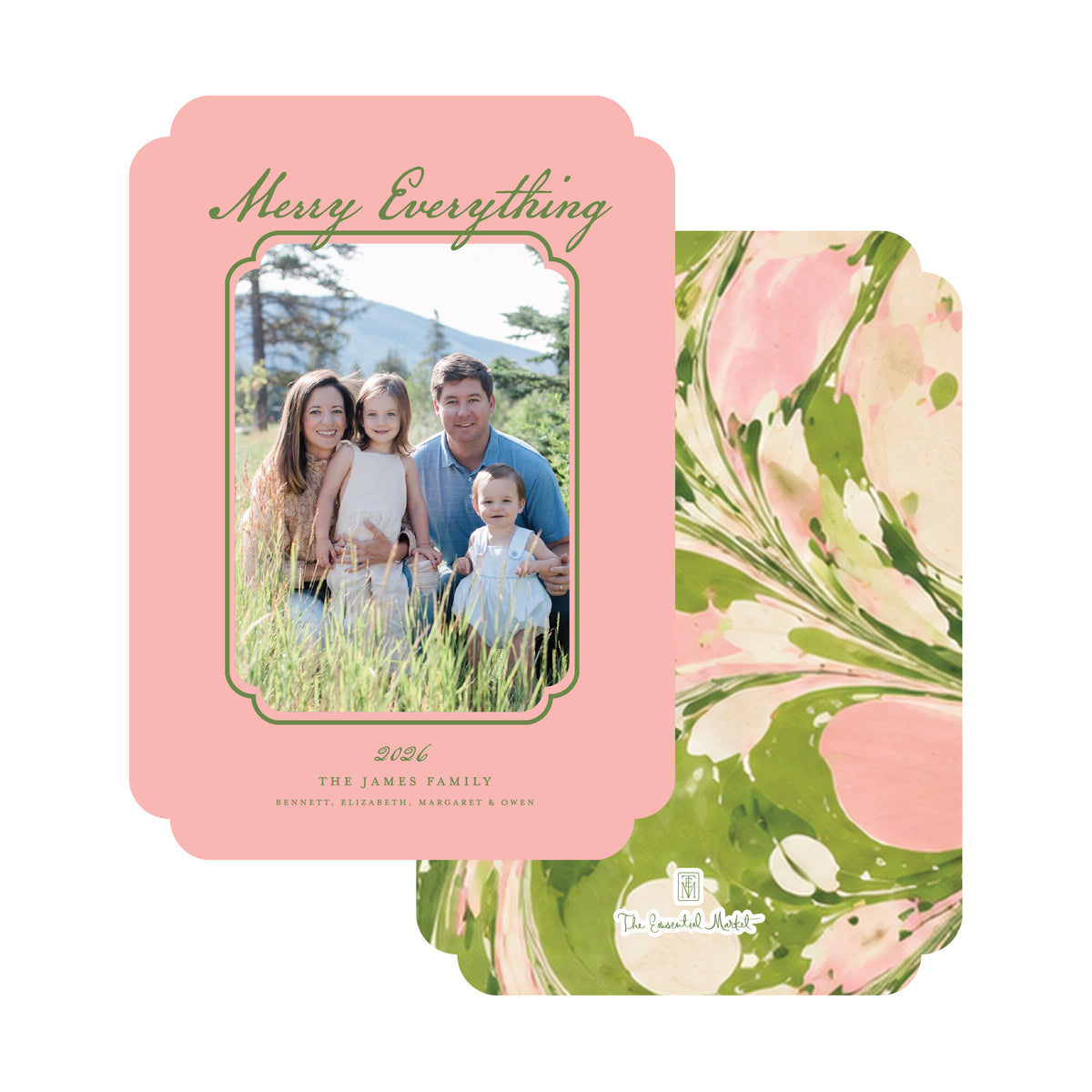 merry everything marble | holiday card | flat print | die-cut shape