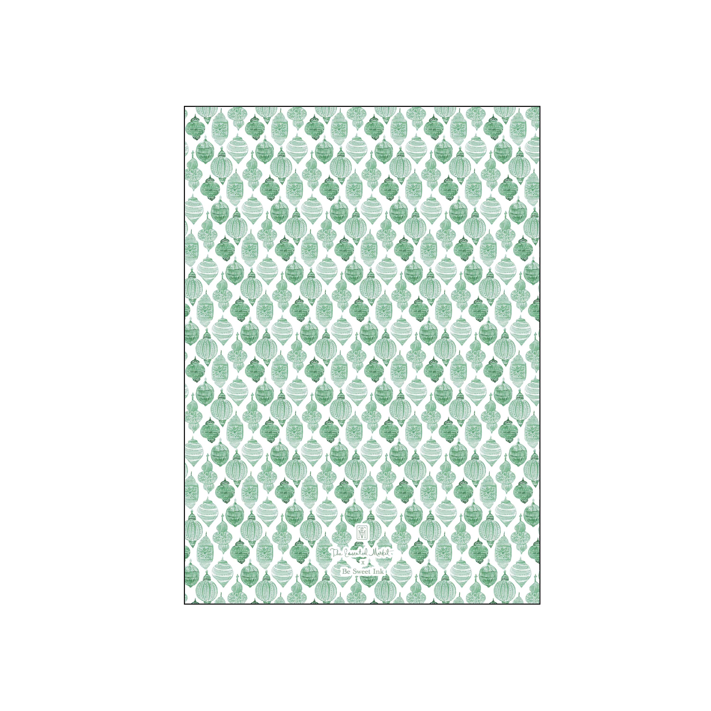 green ornaments | holiday card | be sweet ink
