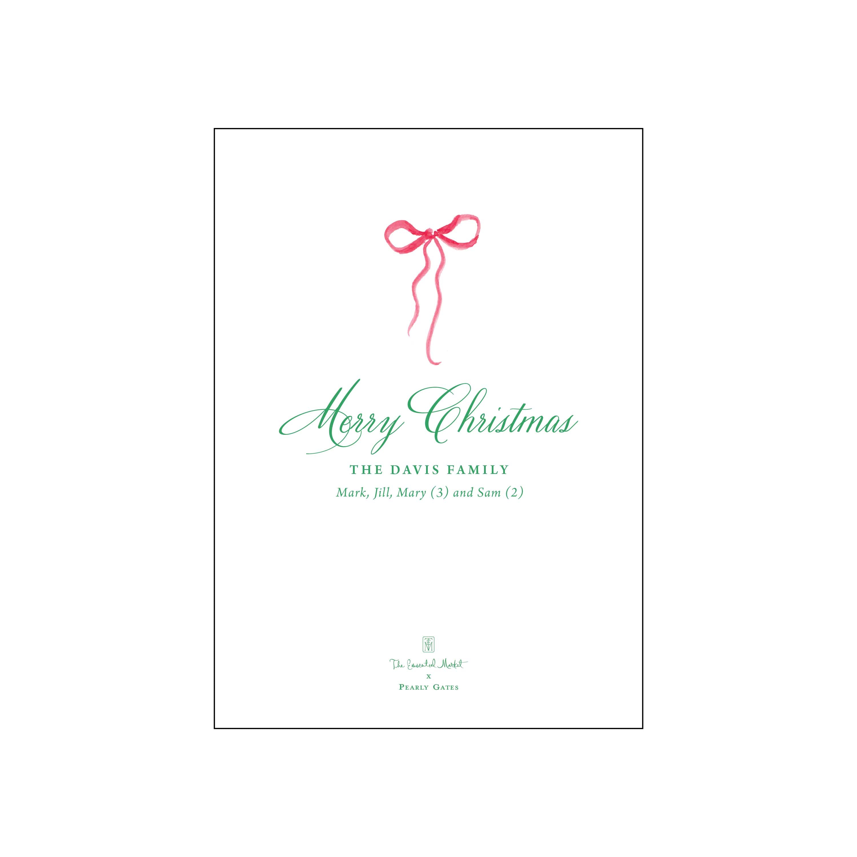 pink bow and poinsettia | holiday card | pearly gates designs