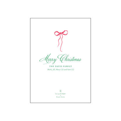 pink bow and poinsettia | holiday card | pearly gates designs