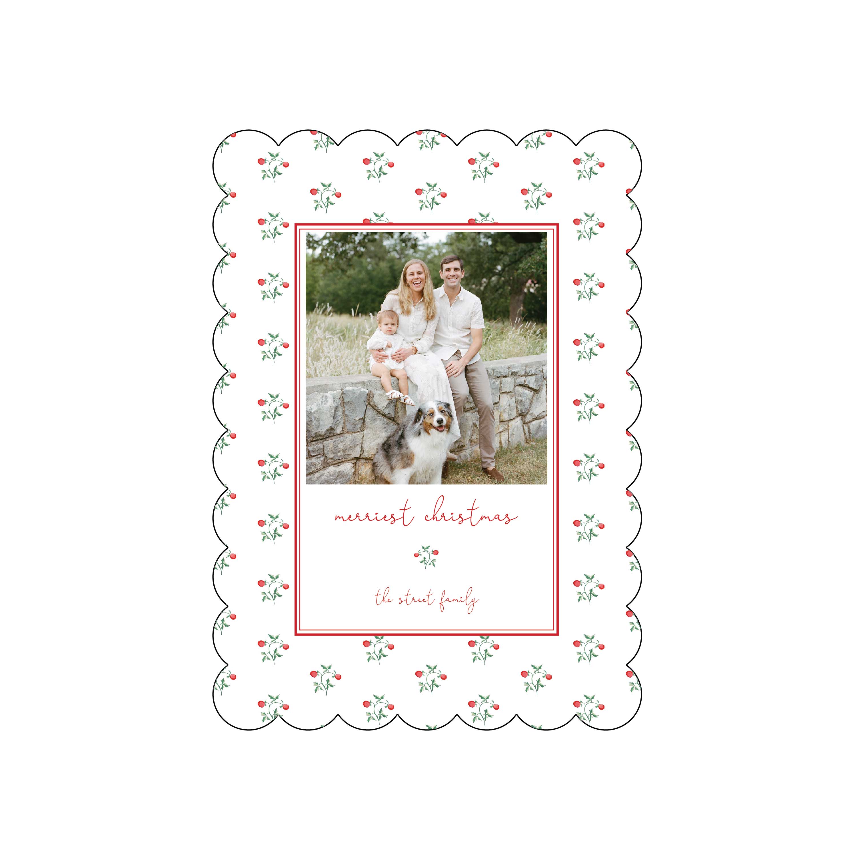 holly berries | holiday card | cedar street stationery | scallop shape