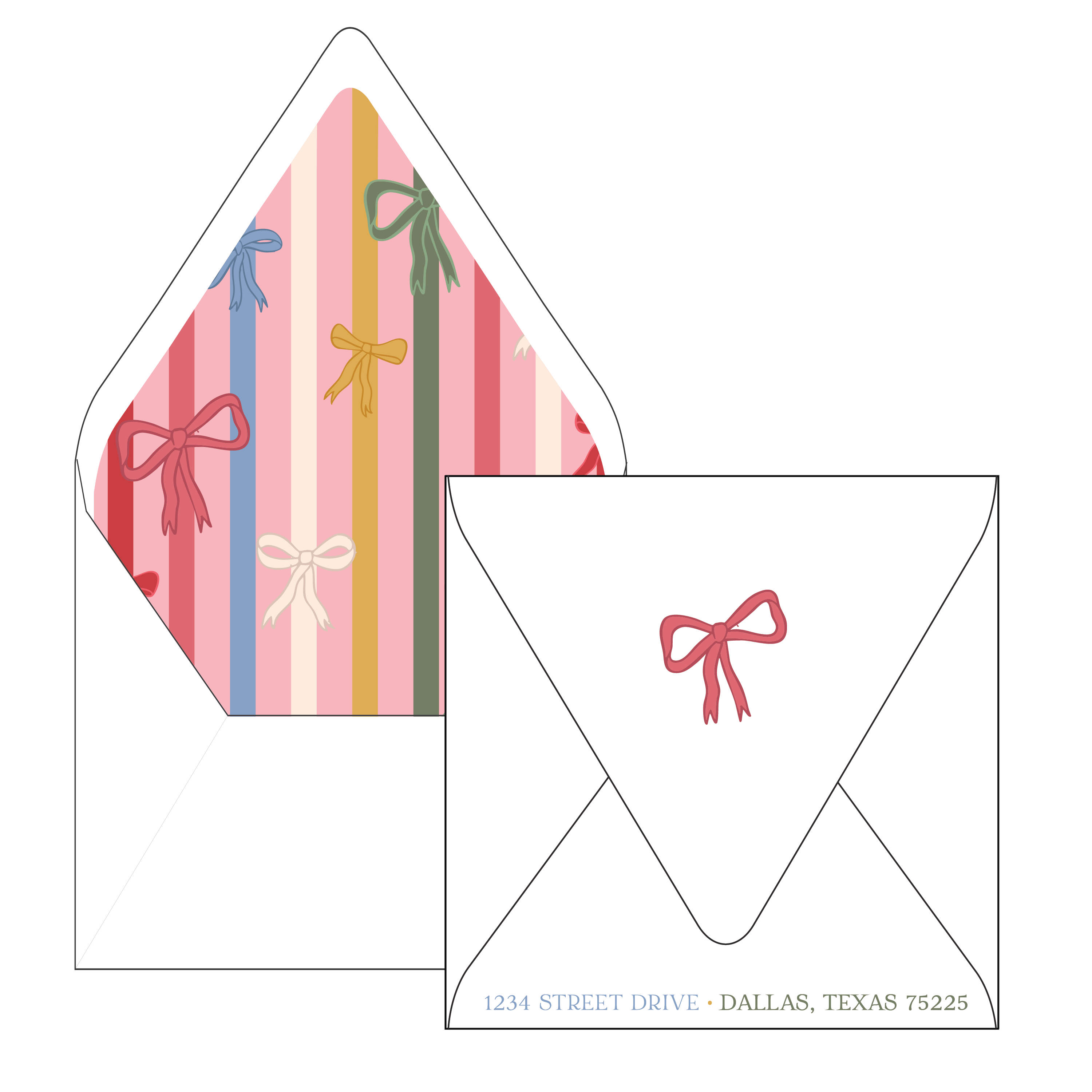 colorful christmas bow | holiday card | digital printed | die-cut shape