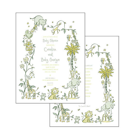 wild about baby | invitation | green and yellow