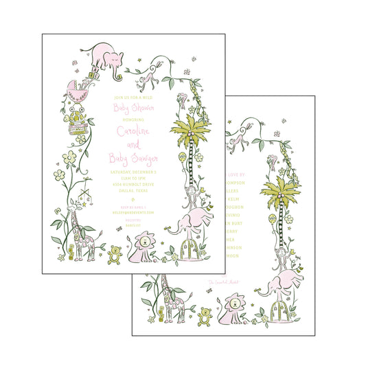 wild about baby | invitation | pink and green