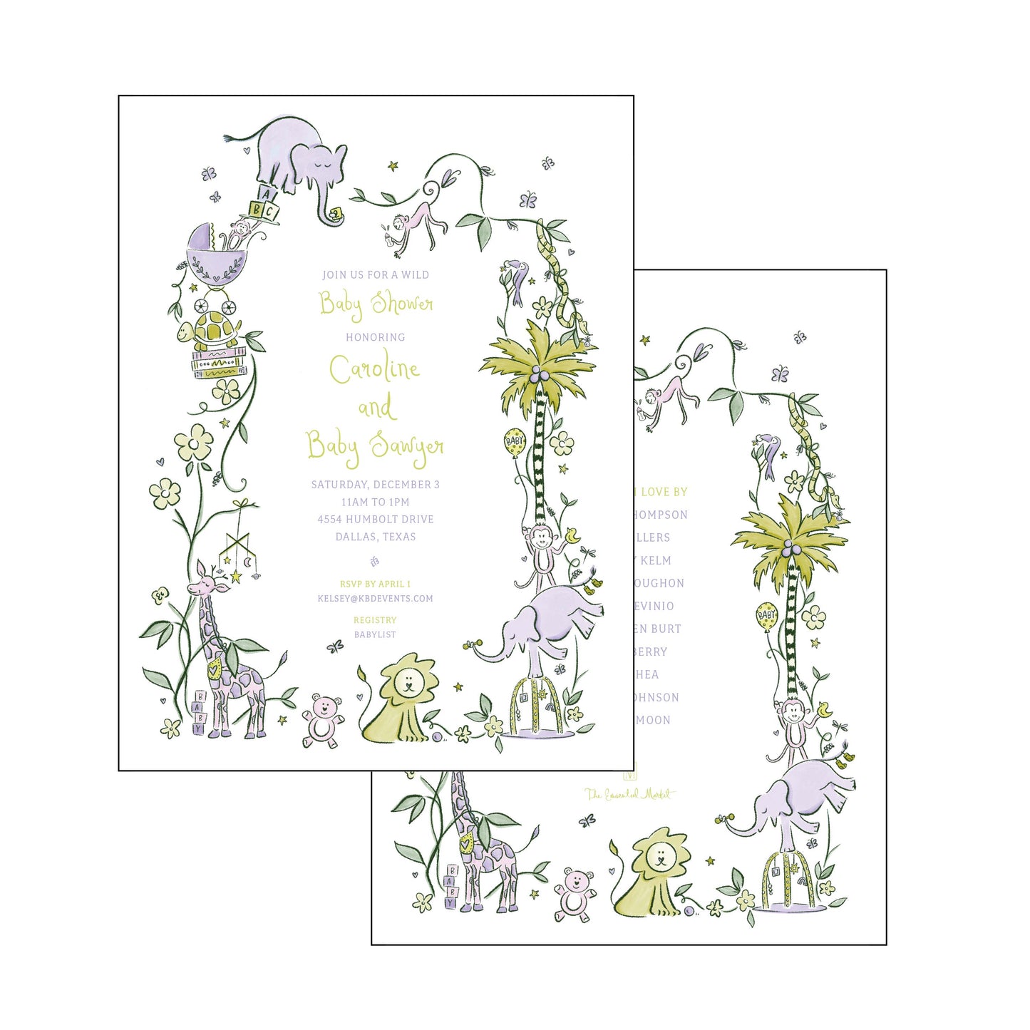 wild about baby | invitation | purple and green