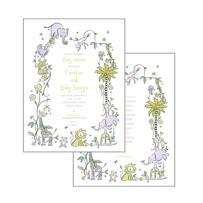 wild about baby | invitation | purple and green