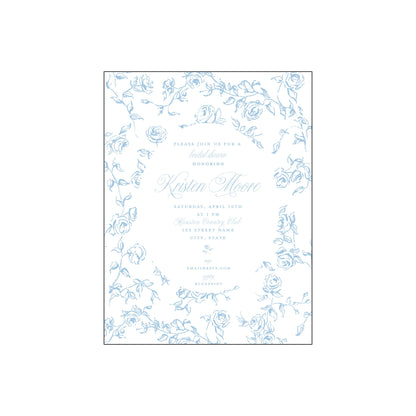 blue and white floral bridal shower | invitation