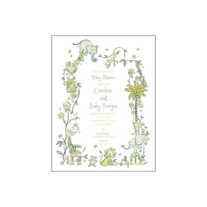 wild about baby | invitation | green and yellow