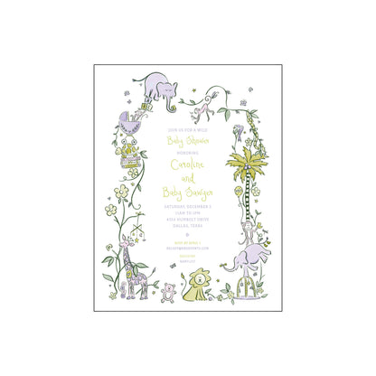 wild about baby | invitation | purple and green