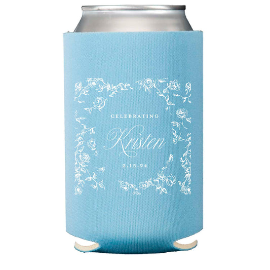 blue and white floral bridal shower | can cooler