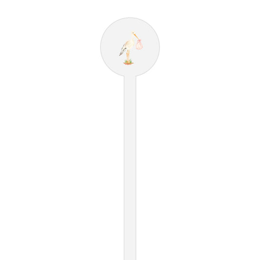 baby girl stork | stir stick | wooden or acrylic round
