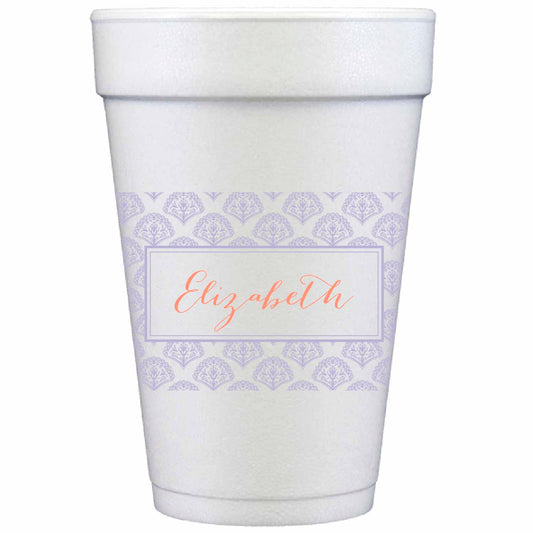 pale blue and white personalized styrofoam cup