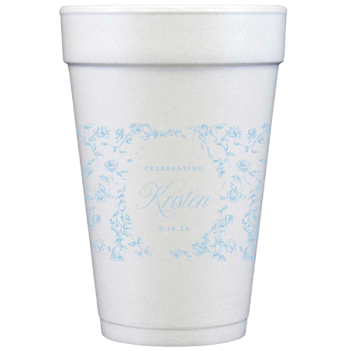 blue and white floral bridal shower | styrofoam cups