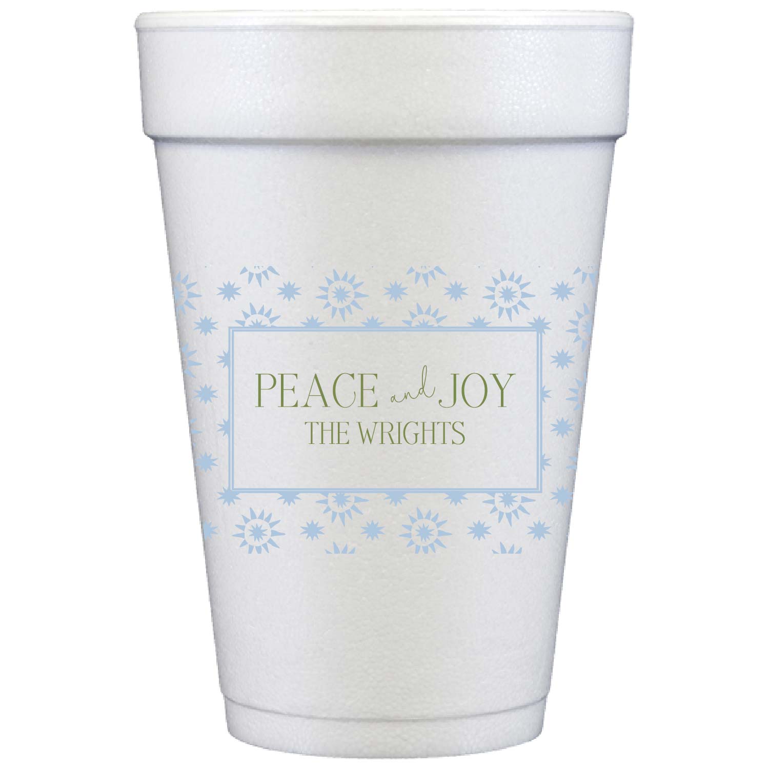 blue and olive starburst | styrofoam cups