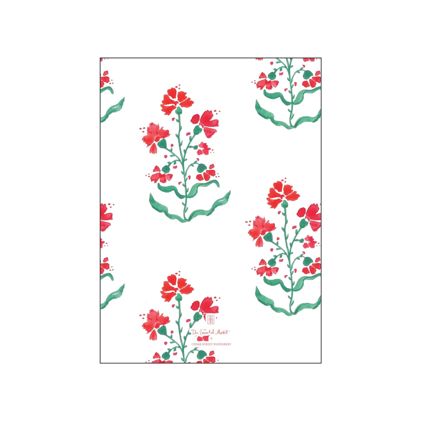 block print red floral | holiday card | cedar street
