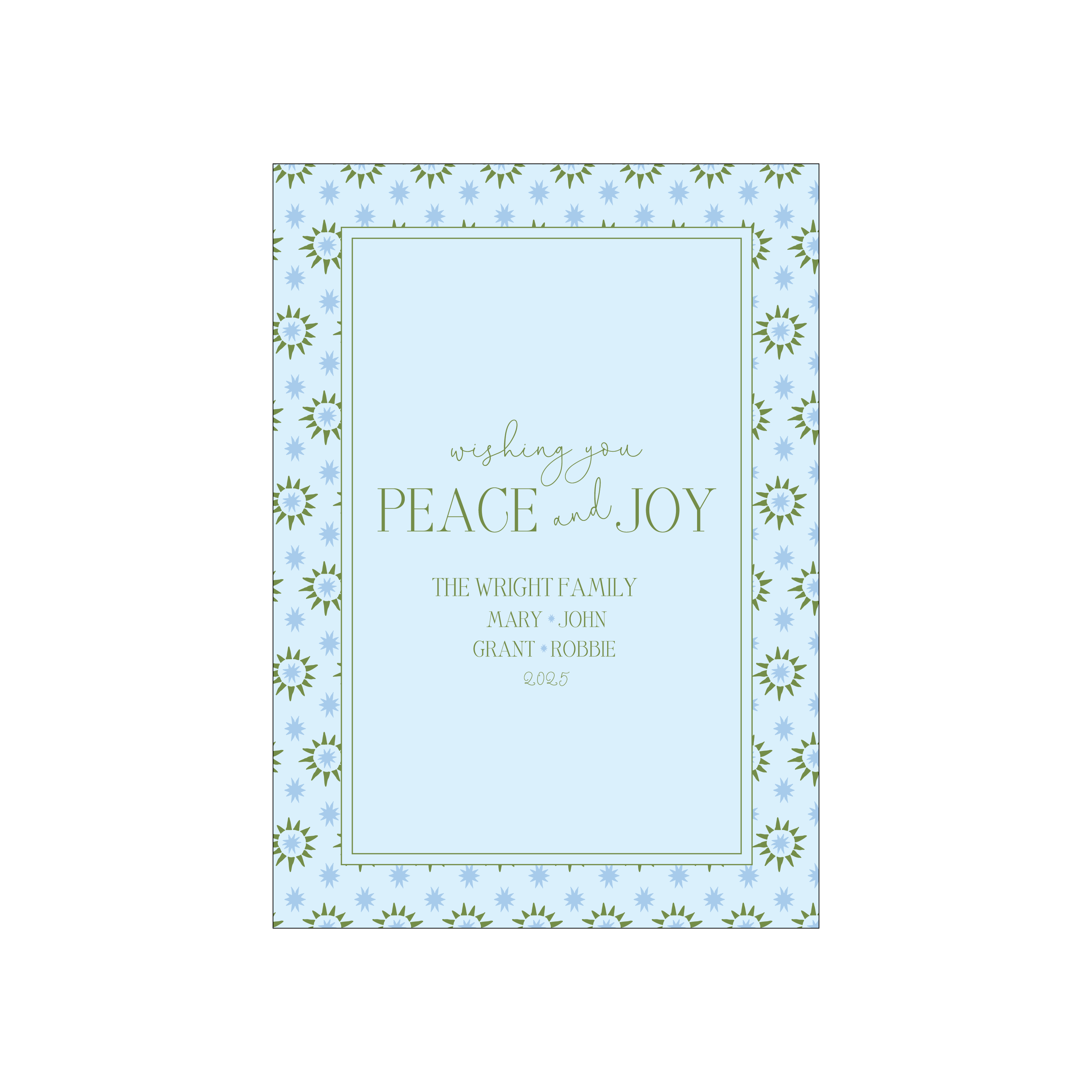 blue and olive starburst | holiday card | digital printed