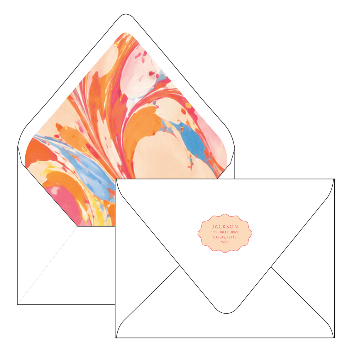 peachy marble scallop | holiday card | flat print | die-cut shape