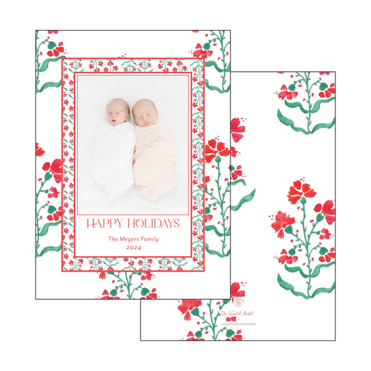 block print red floral | holiday card | cedar street