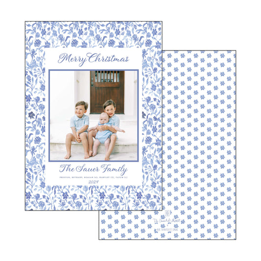 blue and white floral | holiday card | be sweet ink