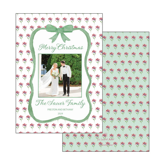 painted sage bow | holiday card | be sweet ink