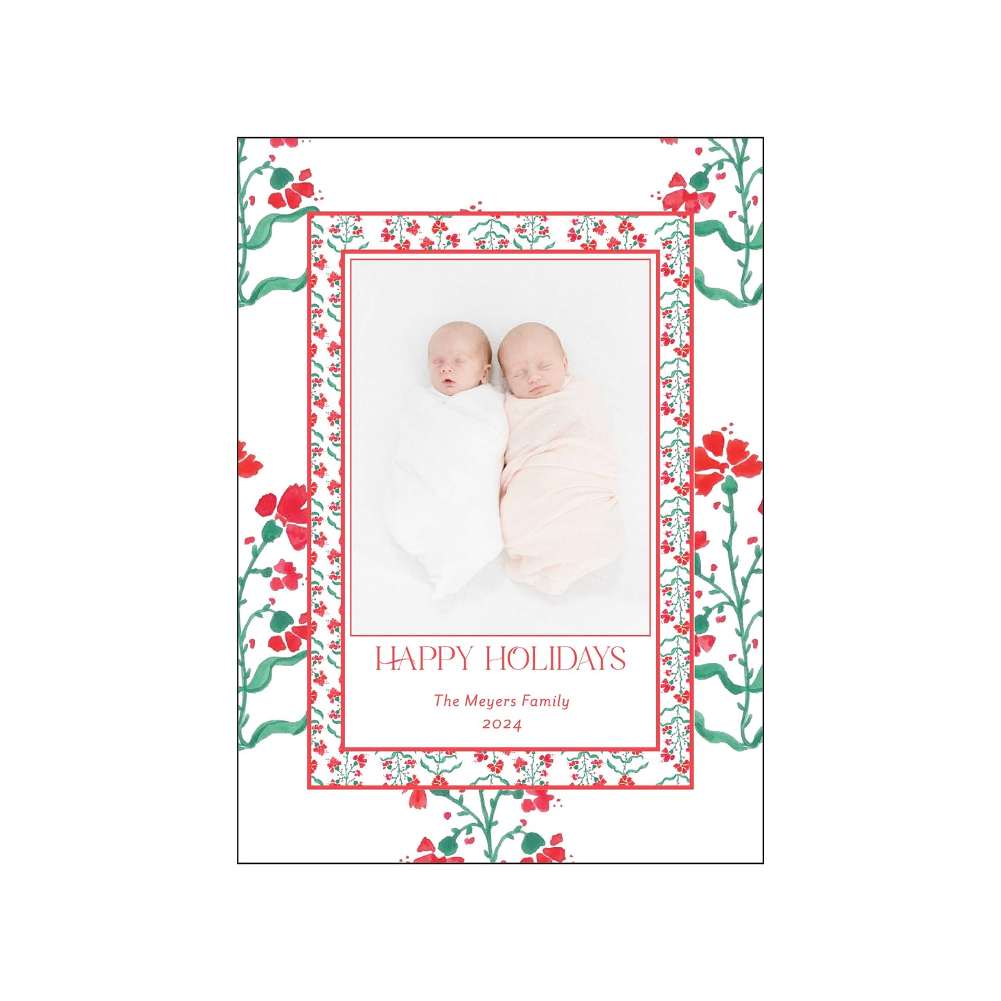 block print red floral | holiday card | cedar street