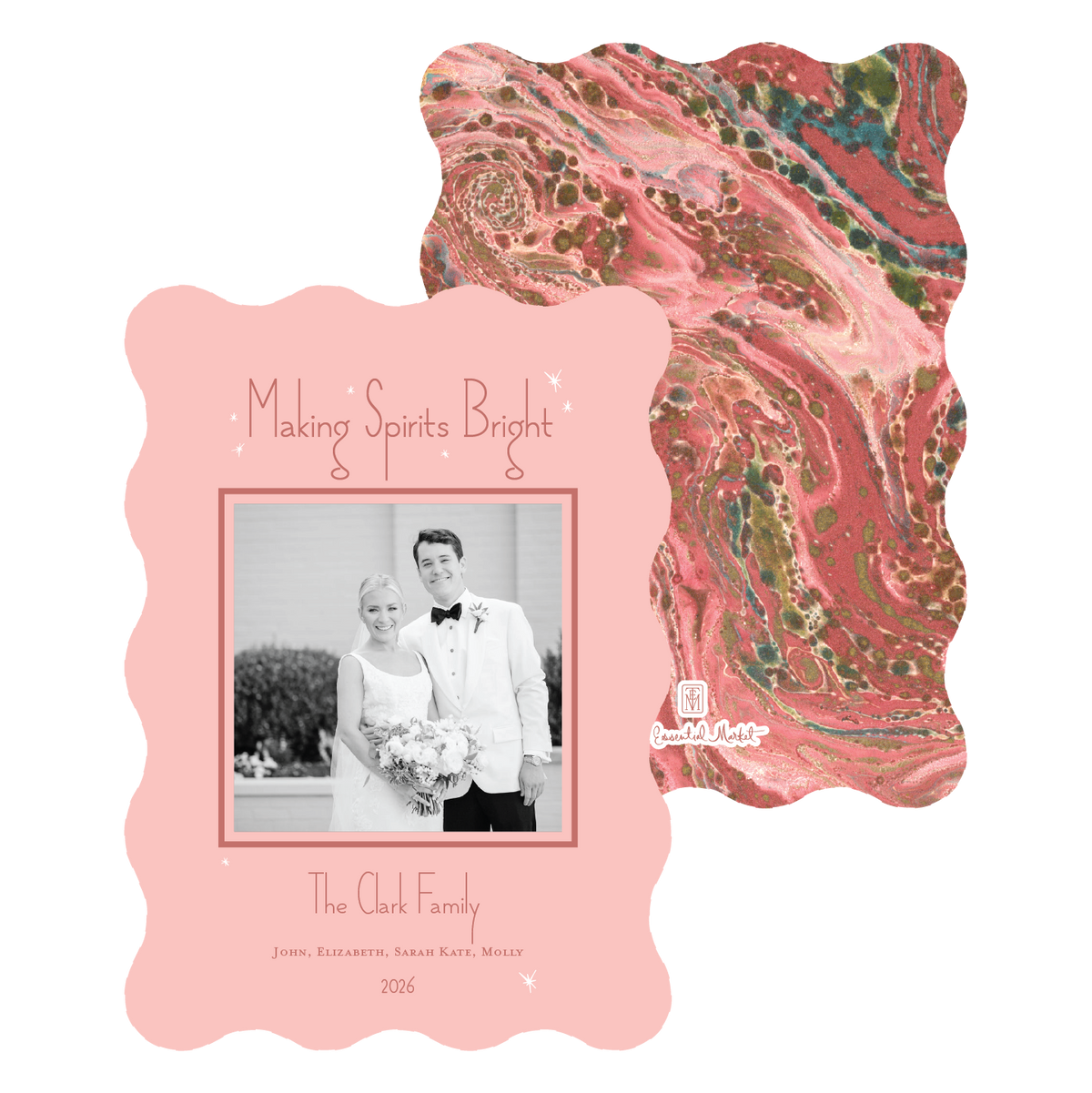 making spirits bright marble | holiday card | flat print | die-cut shape
