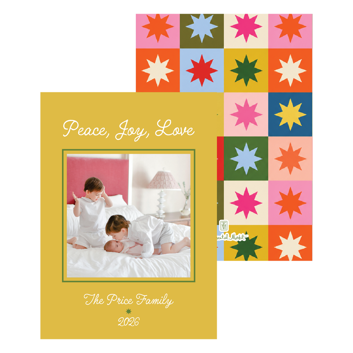 peace and joy patchwork | holiday card | flat print | die-cut shape