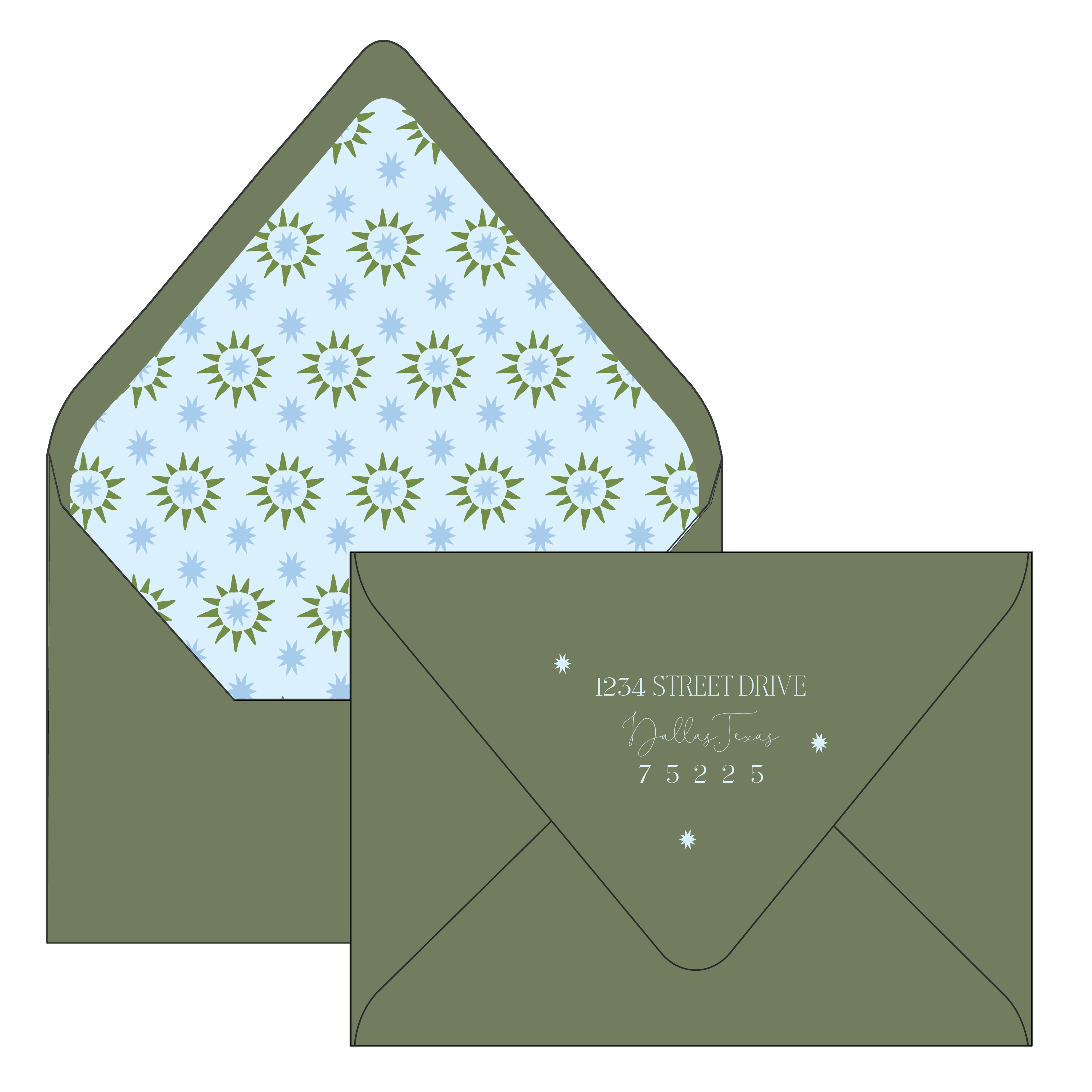 blue and olive starburst | holiday card | digital printed