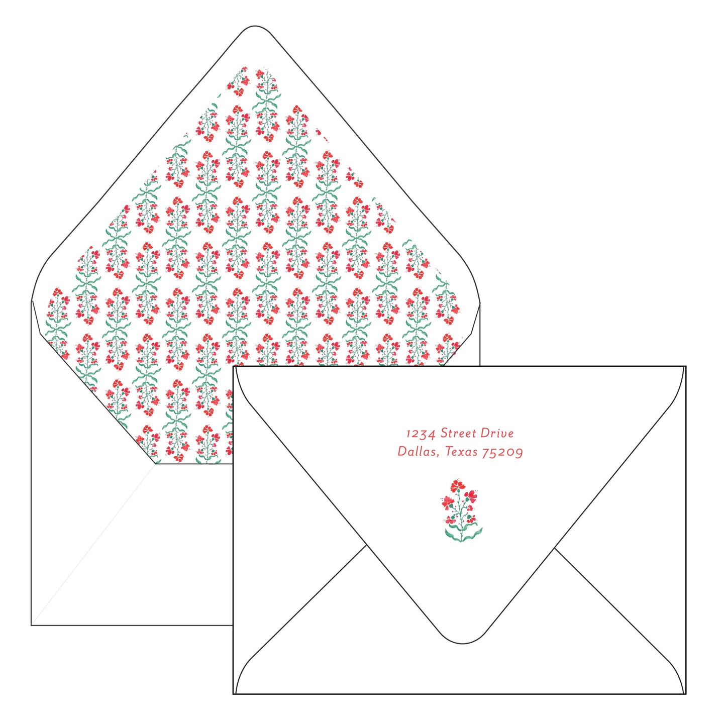 block print red floral | holiday card | cedar street