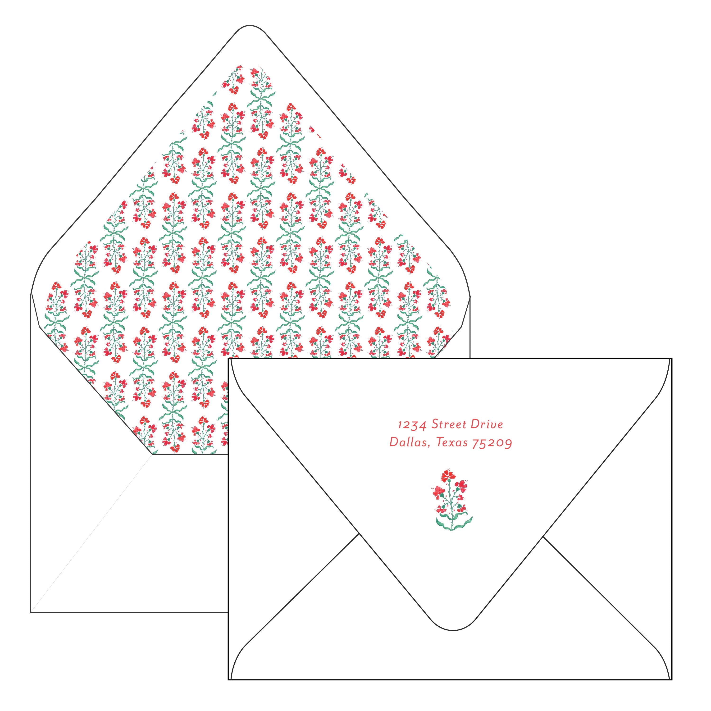 block print red floral | holiday card | cedar street