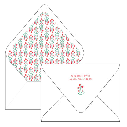 block print red floral | holiday card | cedar street