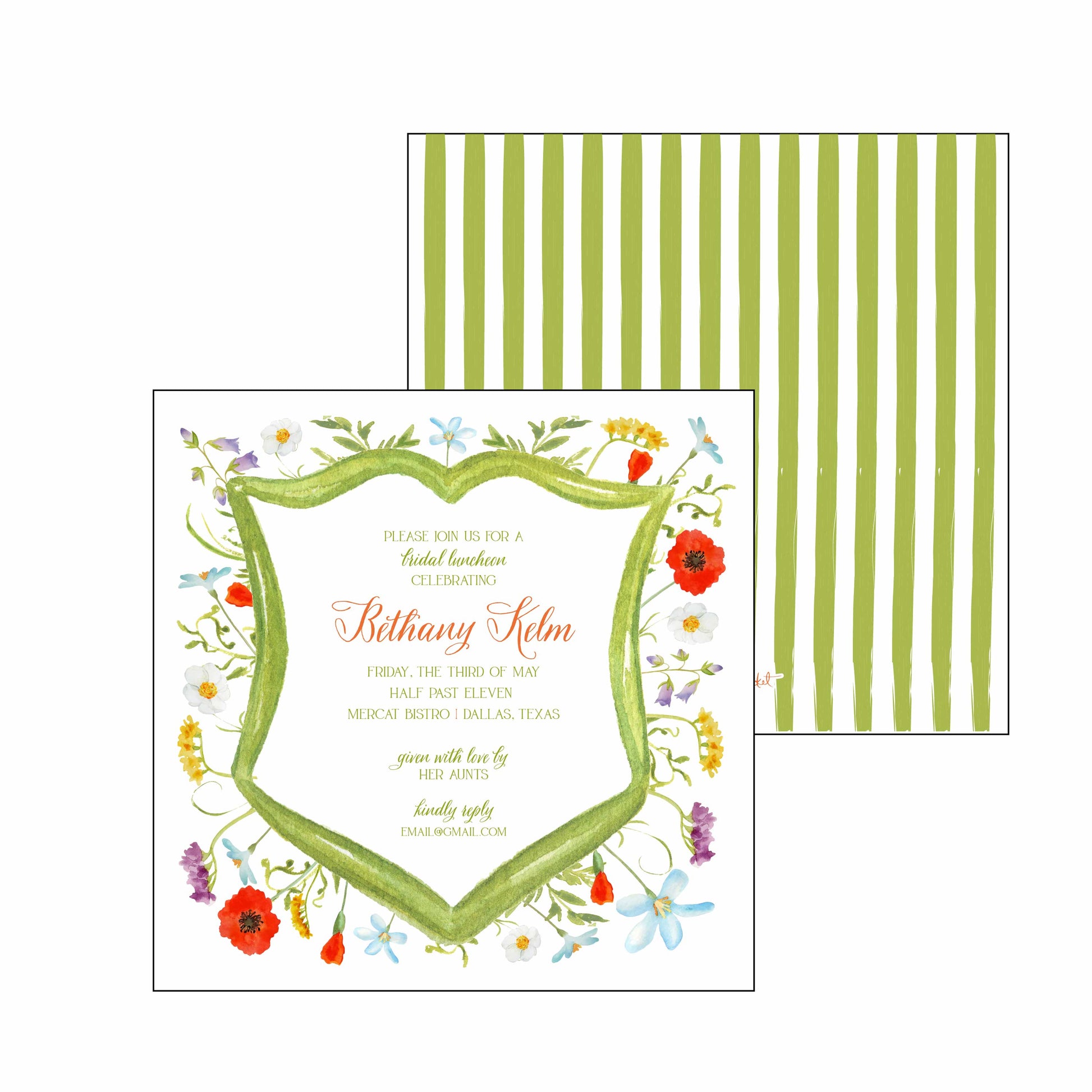 PERSONALIZED INVITATION FRONT AND BACK POPPY CREST