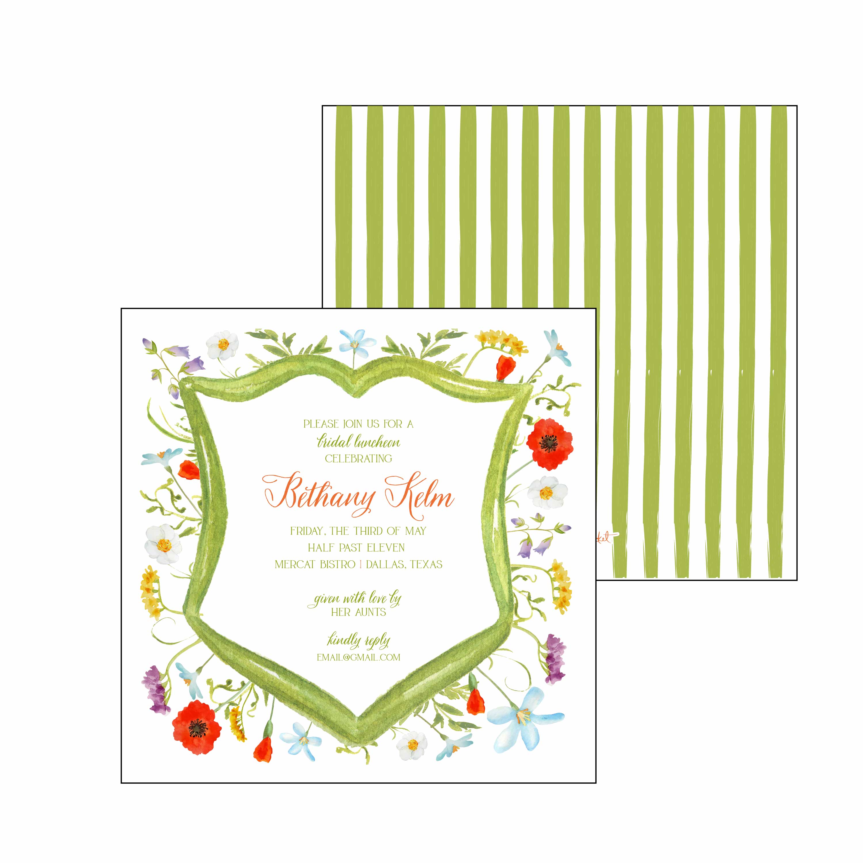 PERSONALIZED INVITATION FRONT AND BACK POPPY CREST