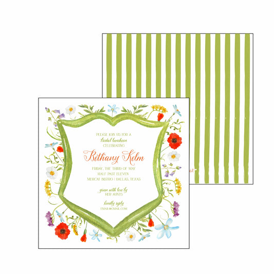 PERSONALIZED INVITATION FRONT AND BACK POPPY CREST