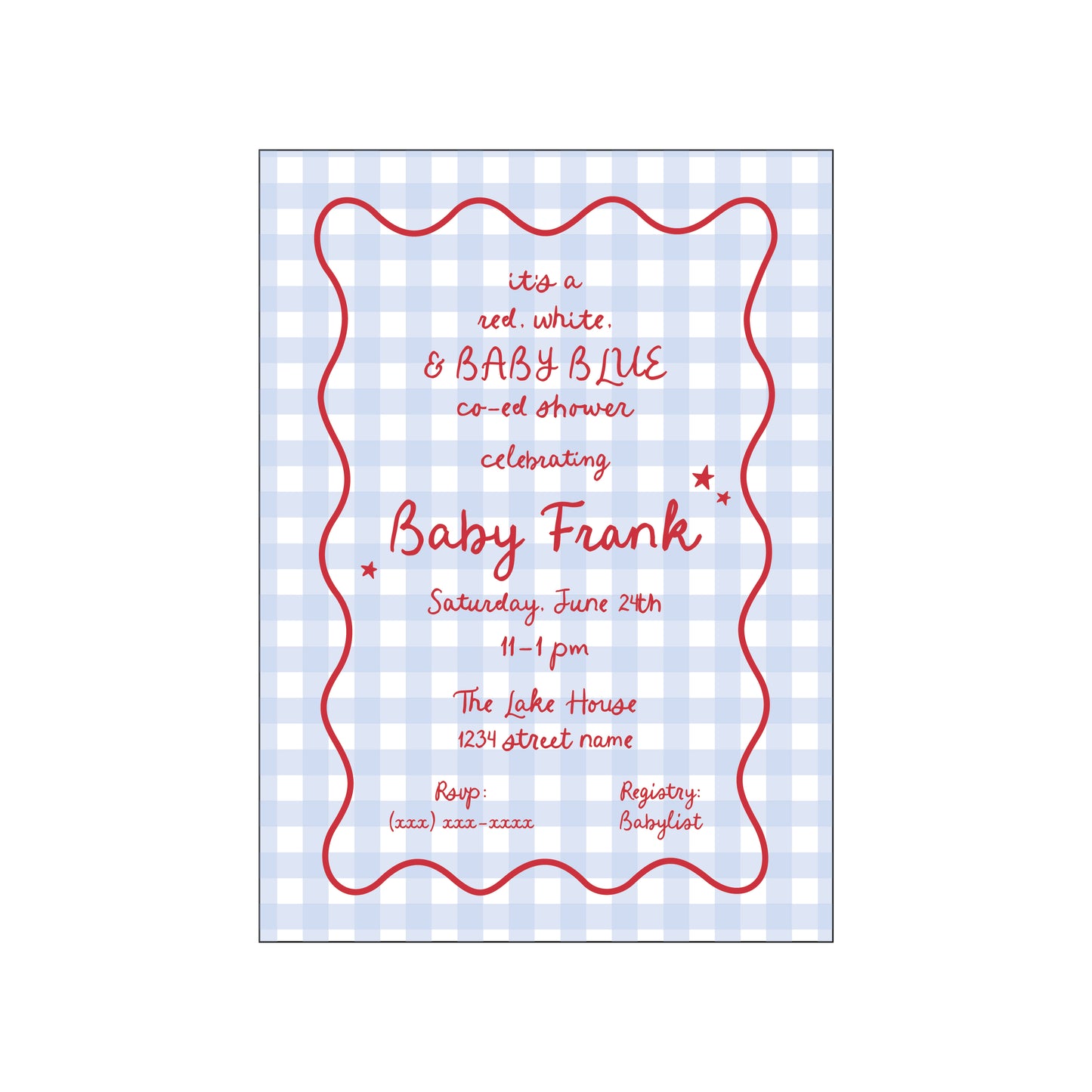 red, white & baby blue | invitation