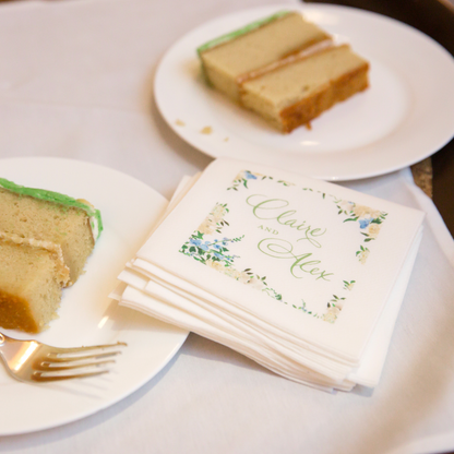 Personalized colorful floral wedding napkins