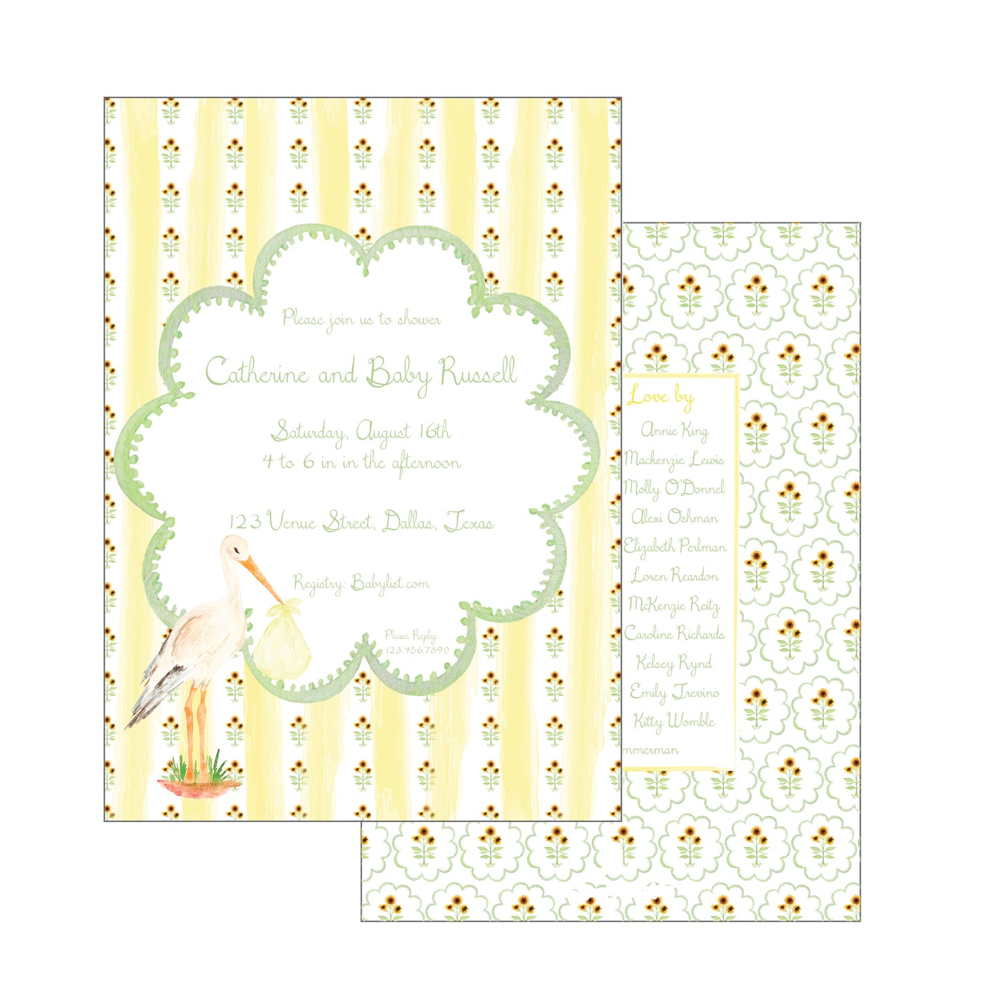 sunflowers and stork | invitation