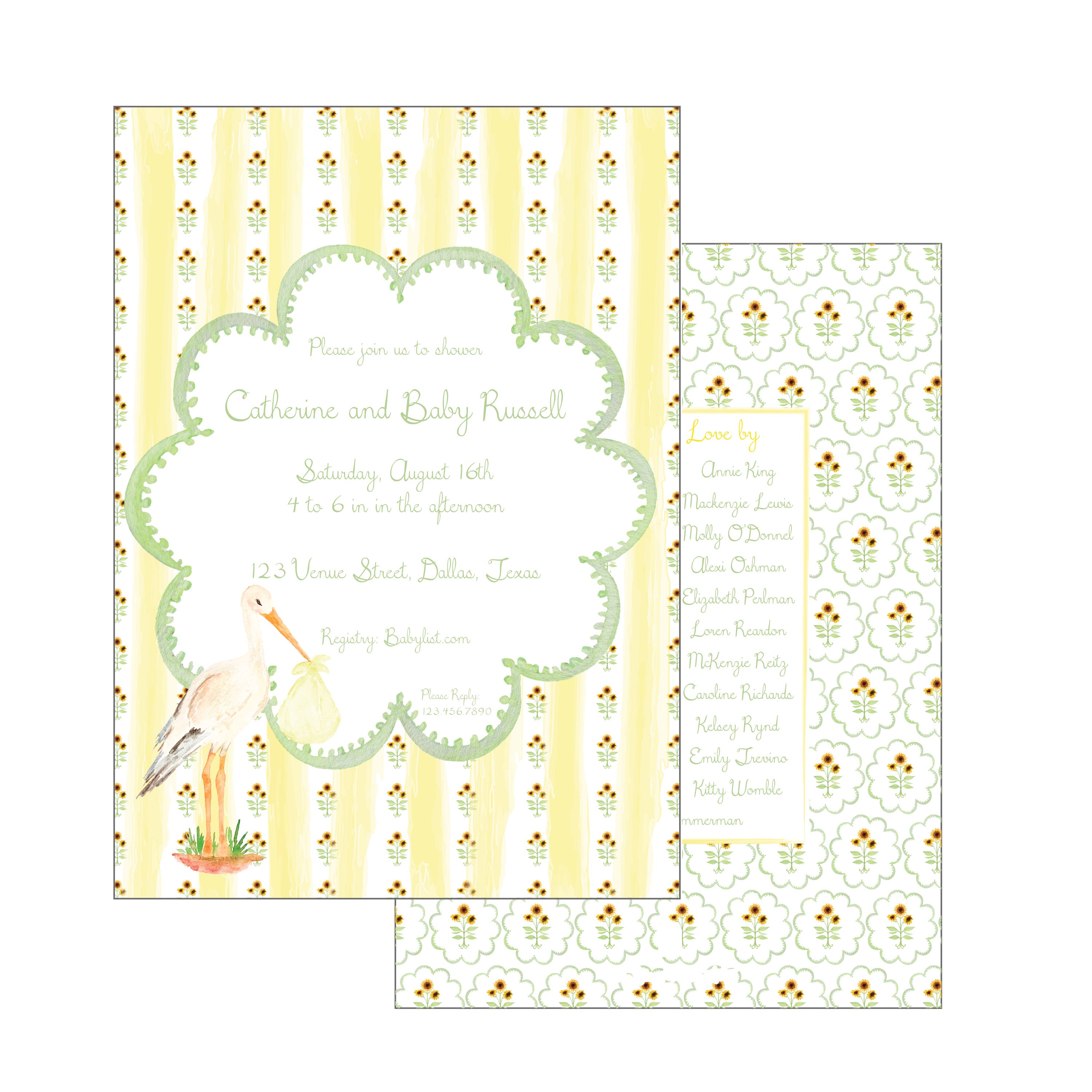 sunflowers and stork | invitation