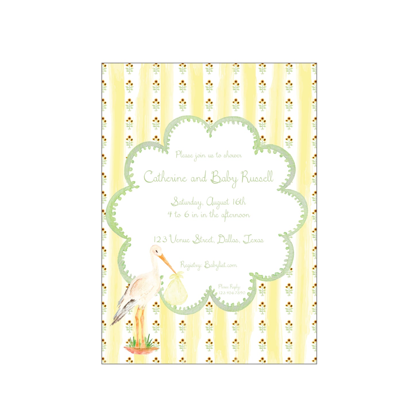 sunflowers and stork | invitation