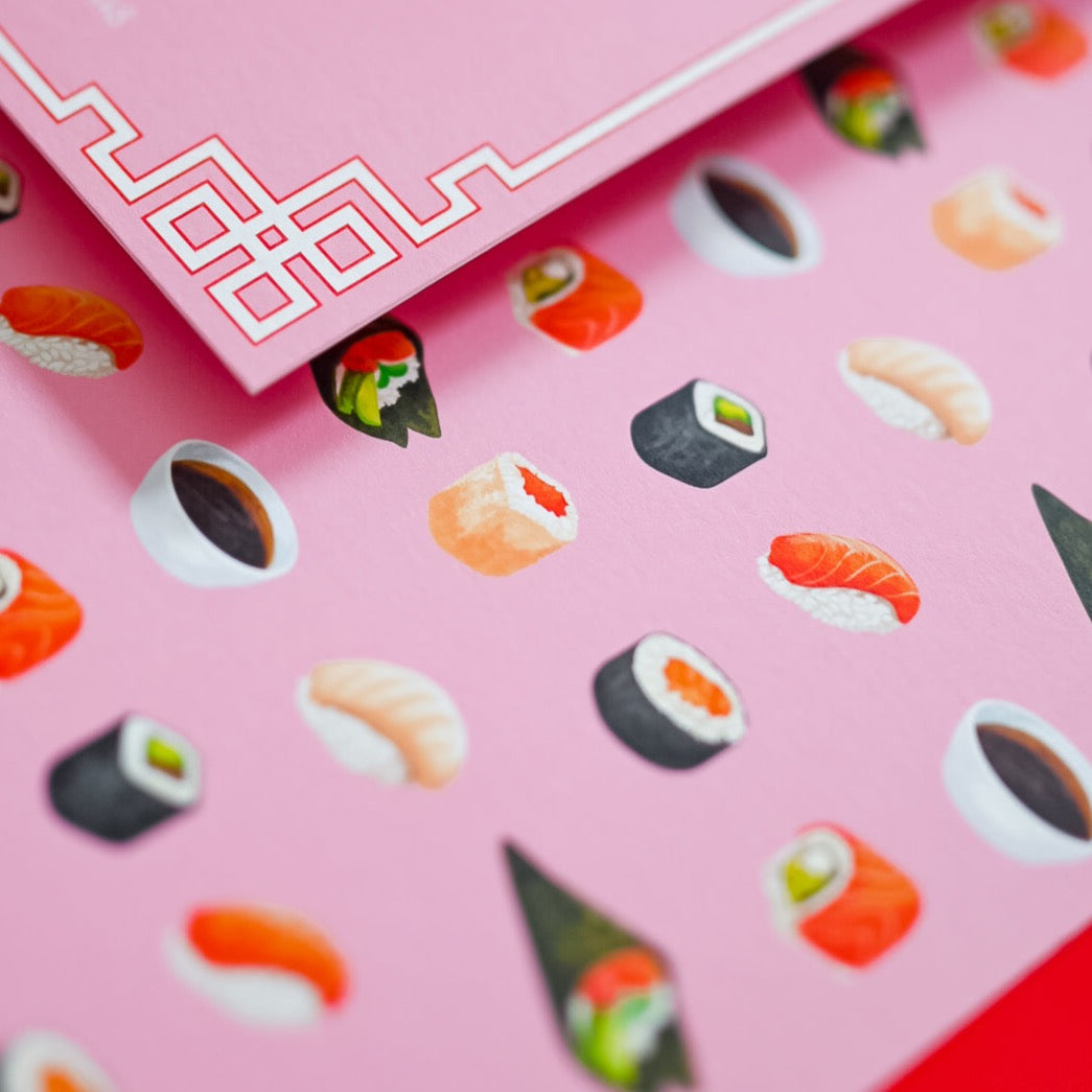 sushi, sake, hibachi pink | invitation