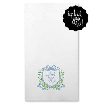 uploaded art on white guest towels