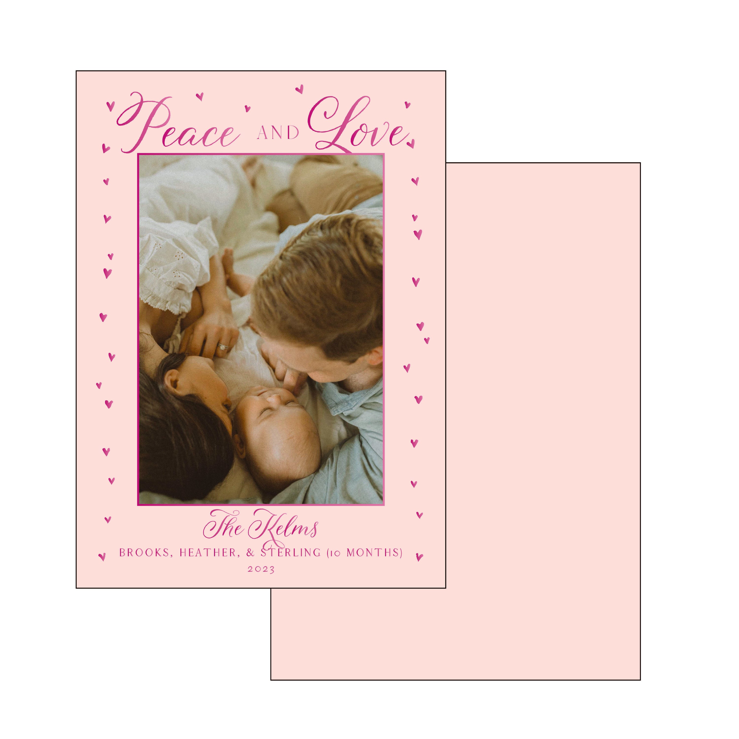 peace and love hearts | holiday card | foil-stamped