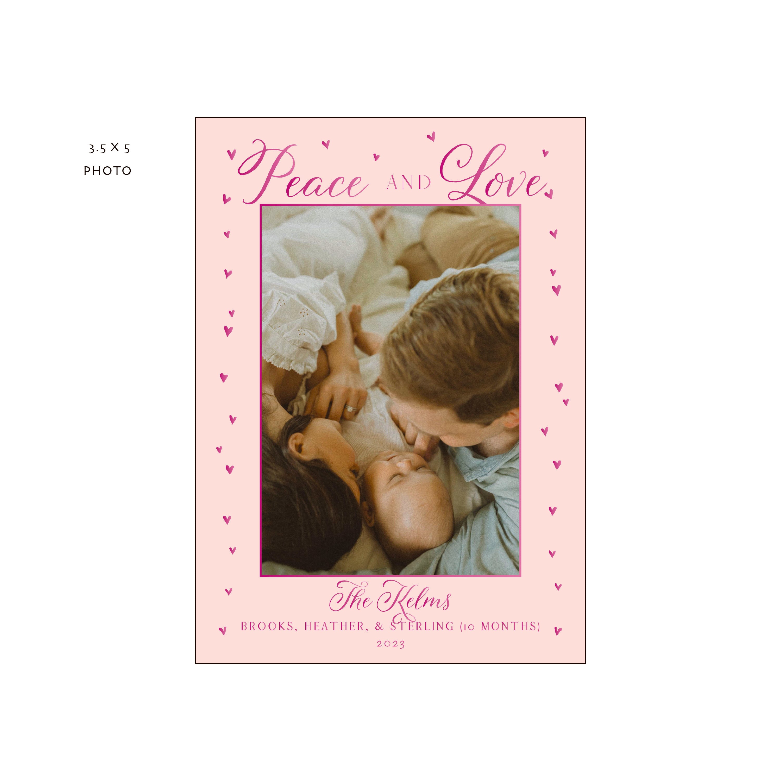 peace and love hearts | holiday card | foil-stamped