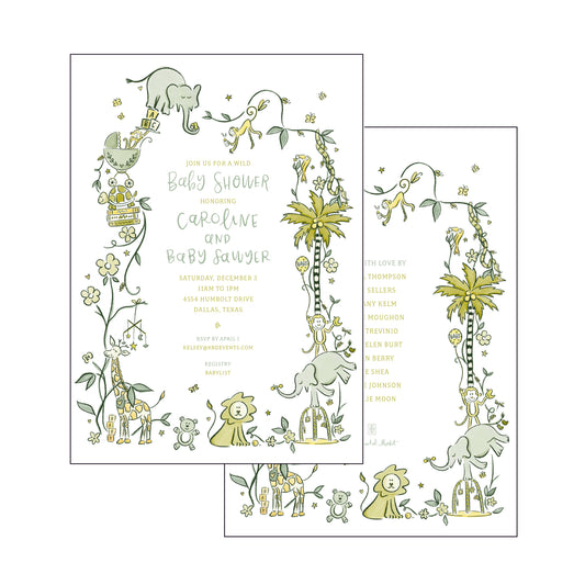 wild about baby | invitation | green and yellow