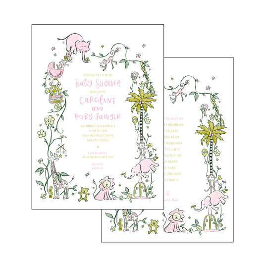 wild about baby | invitation | pink and green