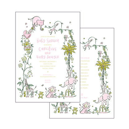 wild about baby | invitation | pink and green