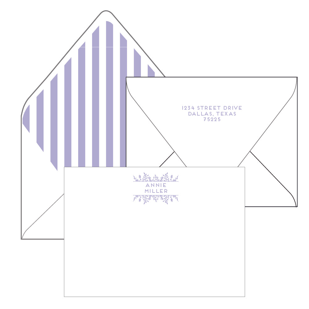 lavender floral and stripes personalized stationery by the essential market