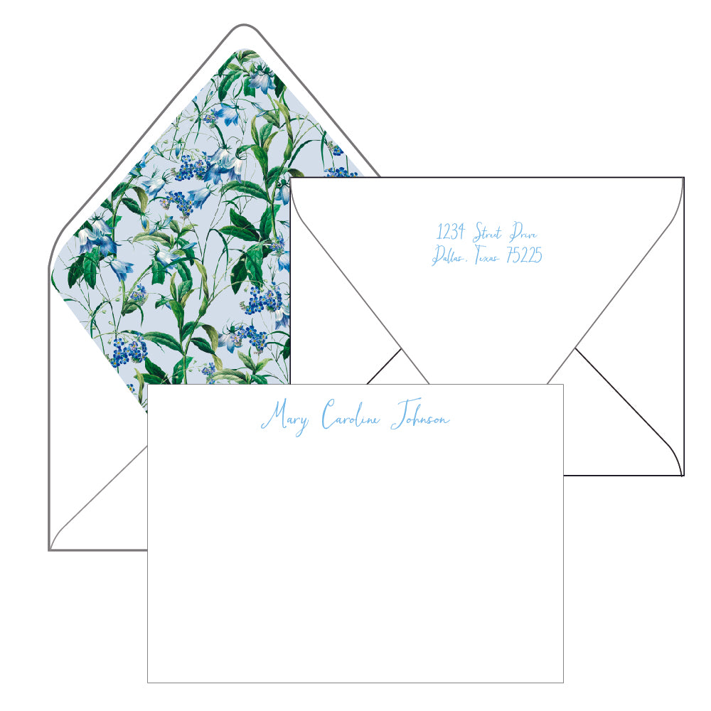 blue floral personalized stationery by the essential market